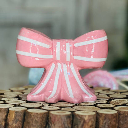 Castiçal Decorativo Laço Rosa - 13cm