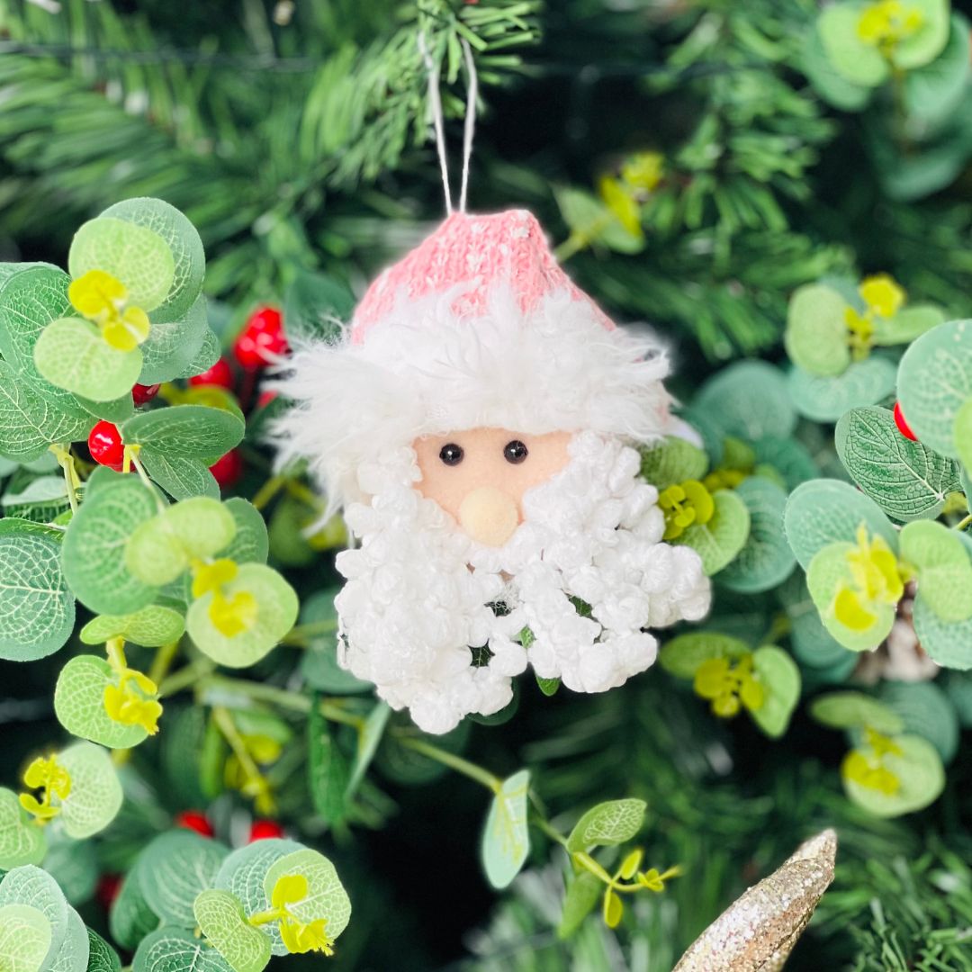 Carinha Papai Noel Para Pendurar Rosa - 13cm
