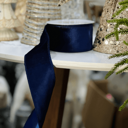 Fita Natalina Aramada Lisa Azul 6,3cm x 9,14m