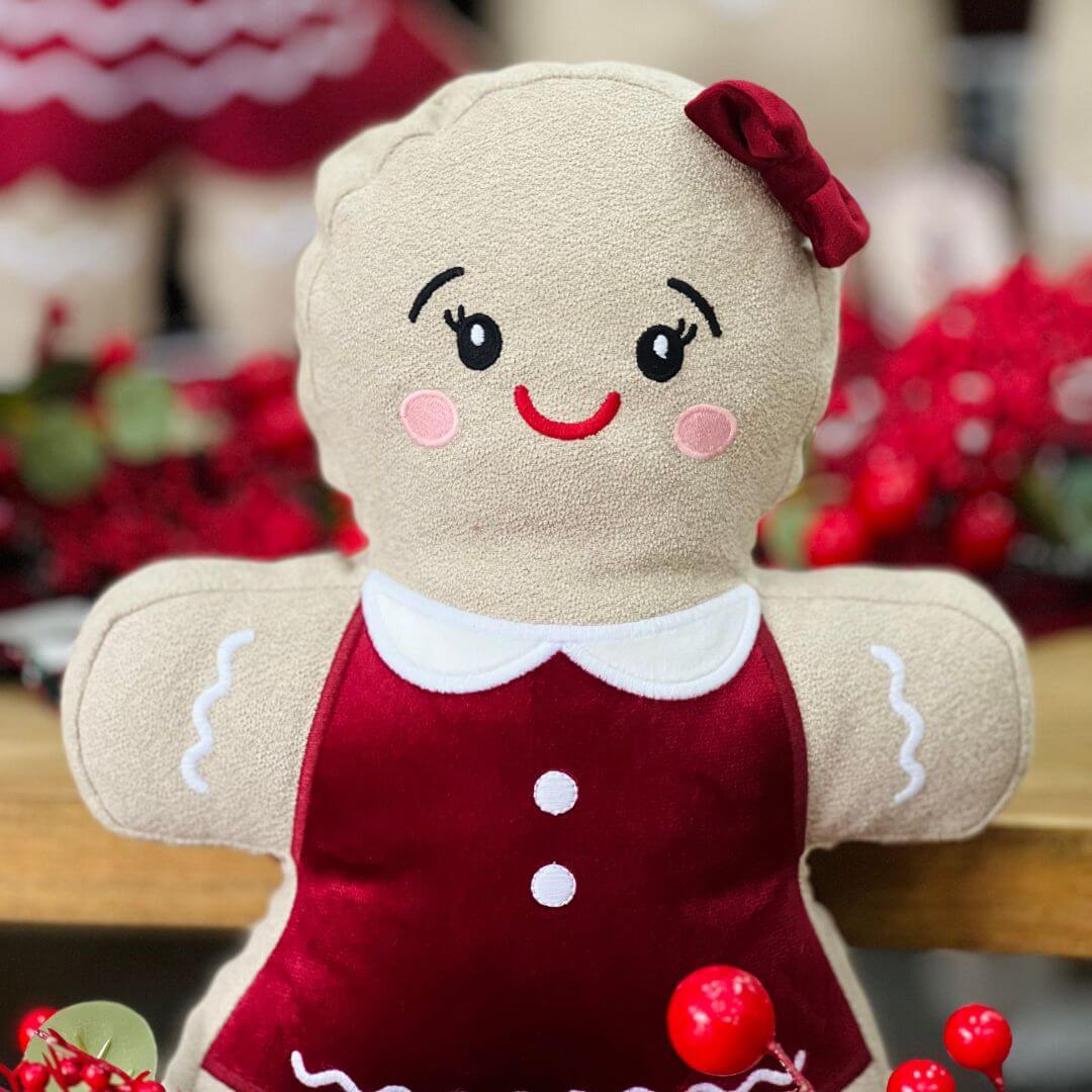 Almofada Natalina Formato Gingerlina Com Bordado 26cmx33
