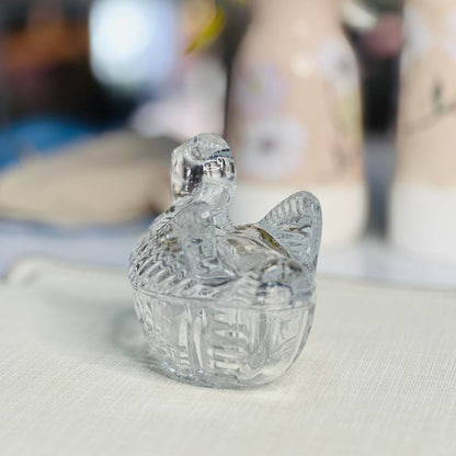 Potiche Decorativo de Vidro Cisne Transparente - 13,5x8,7x12cm