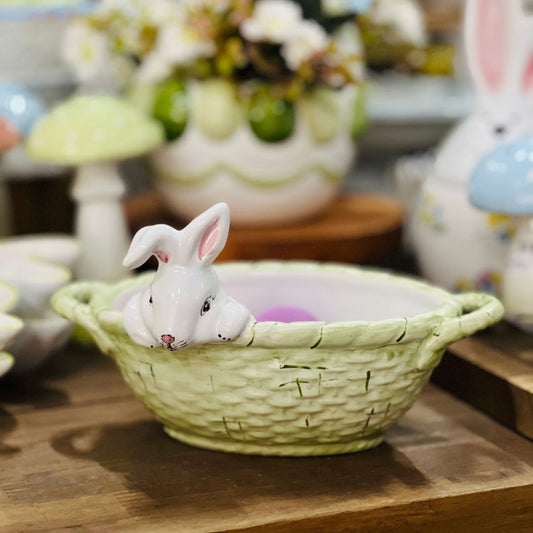 Cesta Com Coelho Verde Pastel - A Família 22,5cm