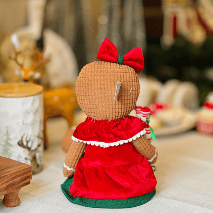 Gingerbread Natalina Menina Com Laço Sentada de Pelúcia 42cm