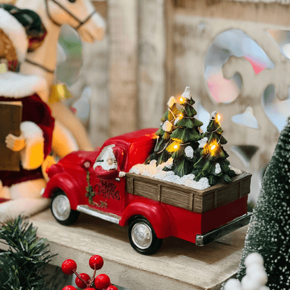 Carro Natalino Vermelho Com Led de Resina 18x26x12cm