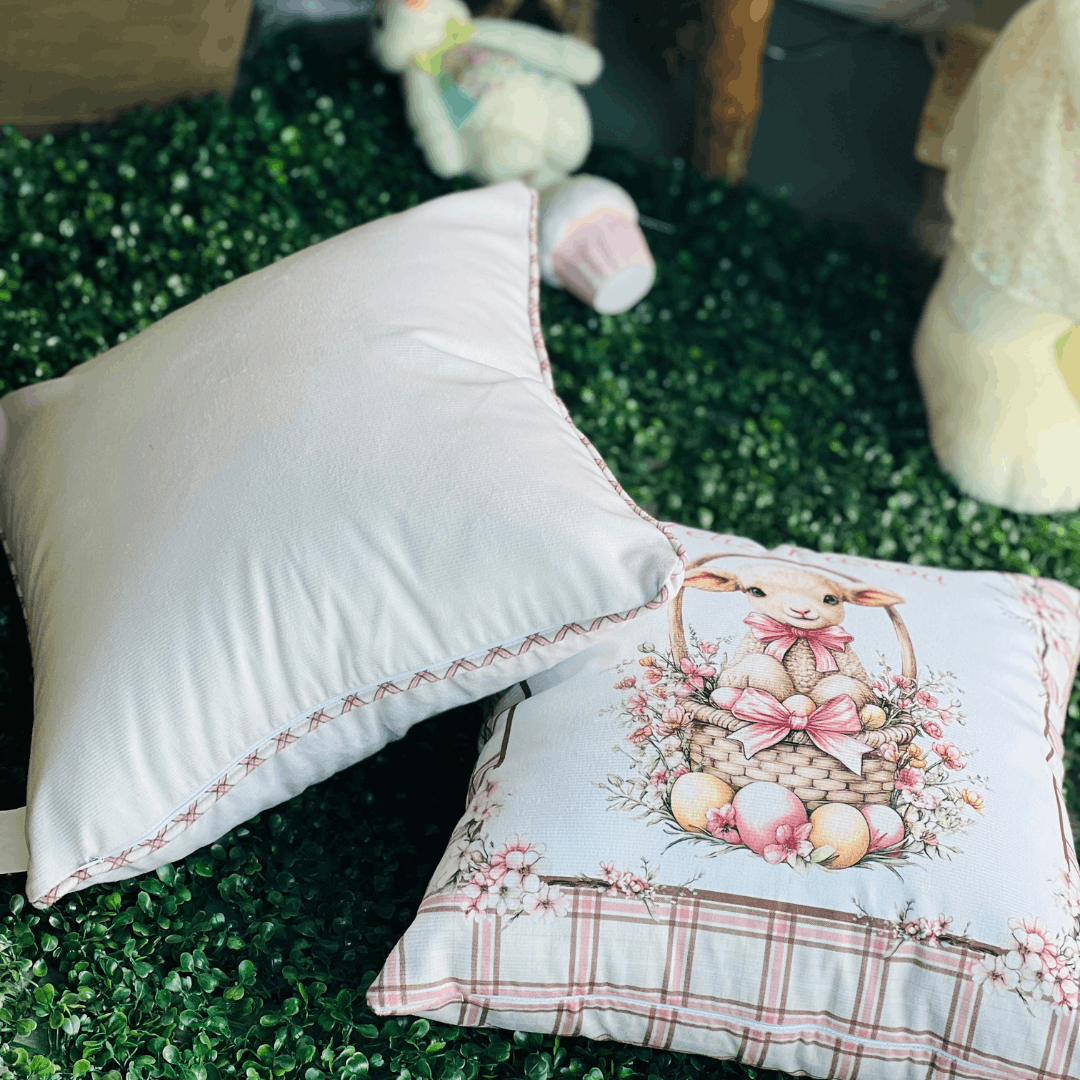 Capa de Almofada de Páscoa Bege Com Cordone 43cm