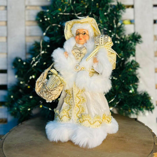 Mamãe Noel de Natal em Pé Champanhe e Dourado – 30cm