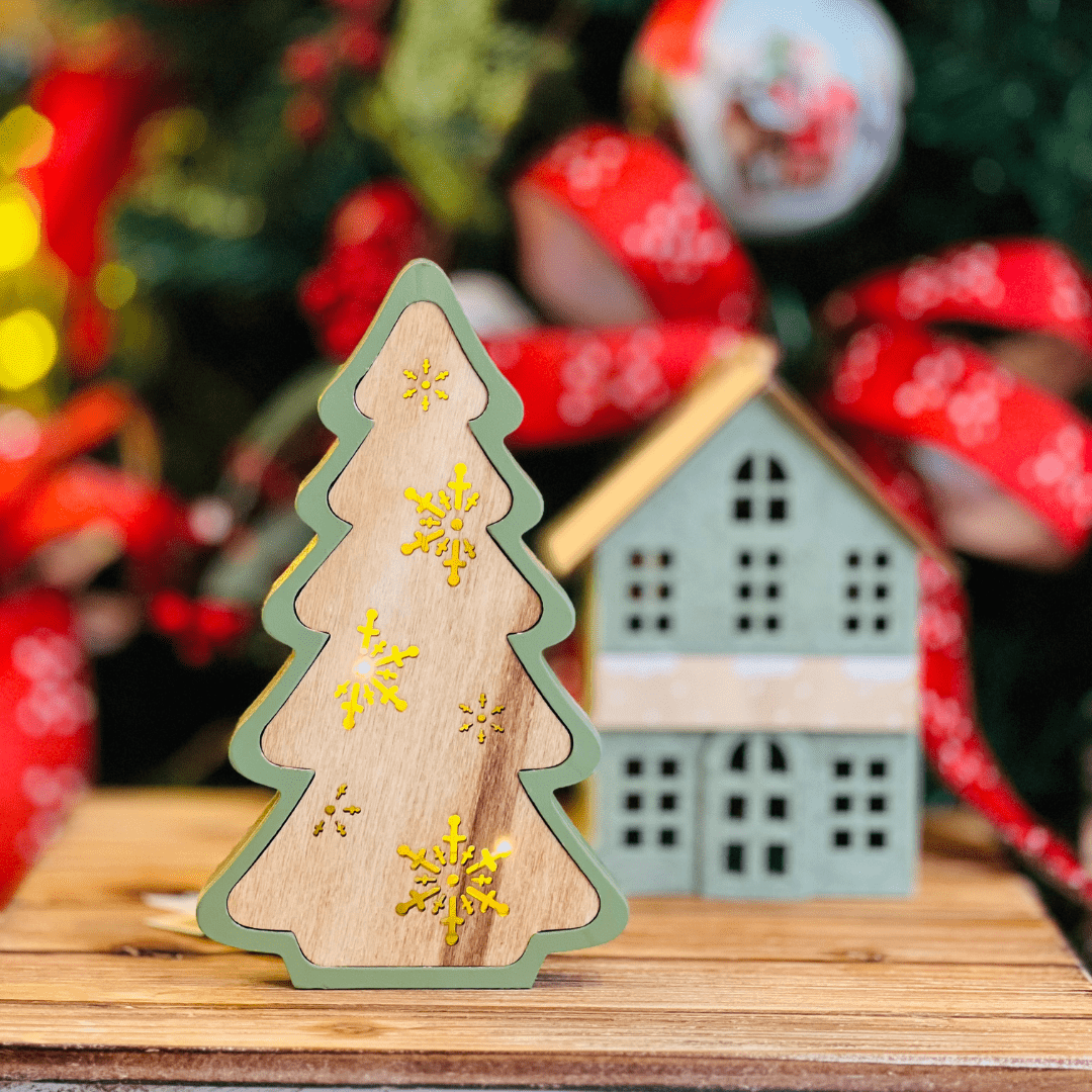 Árvore Natalina Flocos de Neve Verde Com Led 12x2x20cm