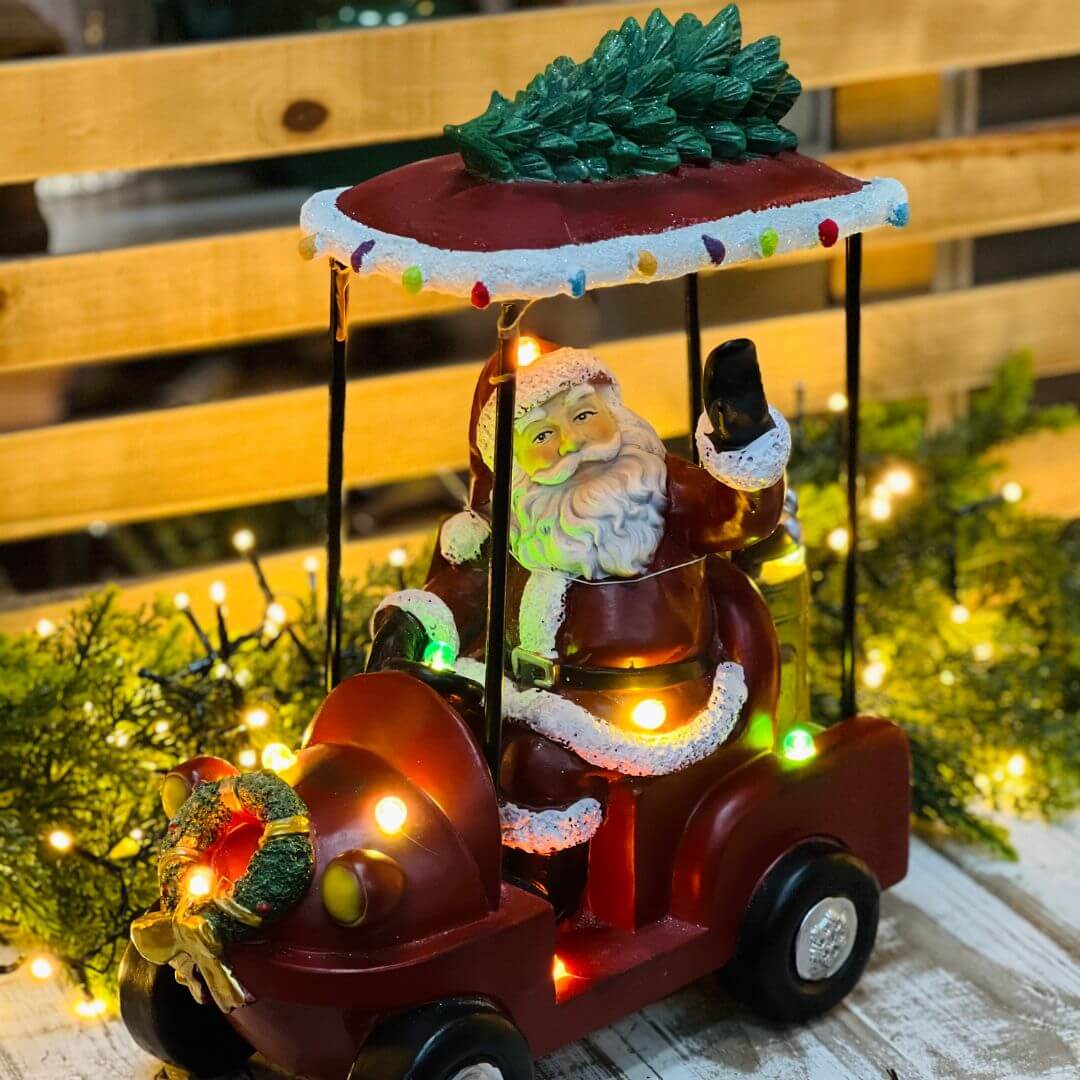 Carrinho Papai Noel em Resina | 35 x 32 cm