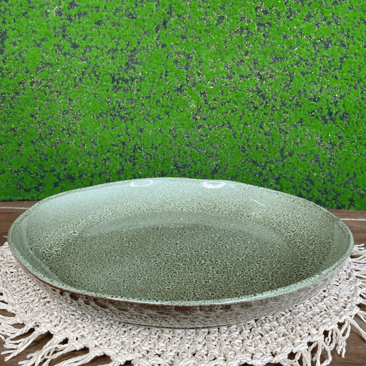 Trav Redonda G Orgânico Stoneware Croco Verde de Cerâmica 36cm