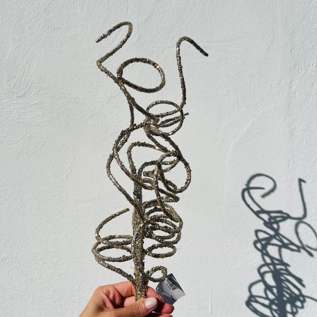 Galho Espiral Natal com Glitter Champanhe - 85cm