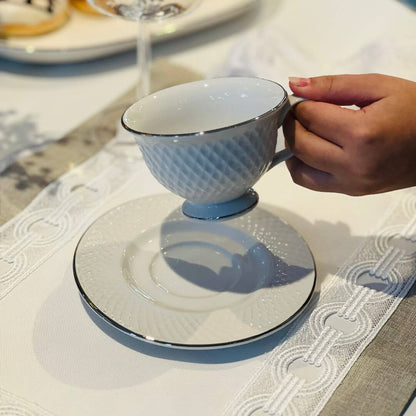 Xícara Com Pires de Porcelana Joaquina Prateado - 220ml