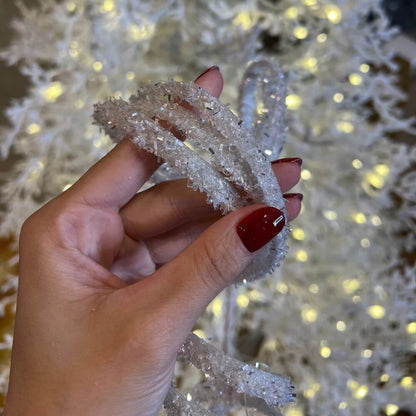 Haste Pendente Espiral Natal com Glitter Branco – 70cm