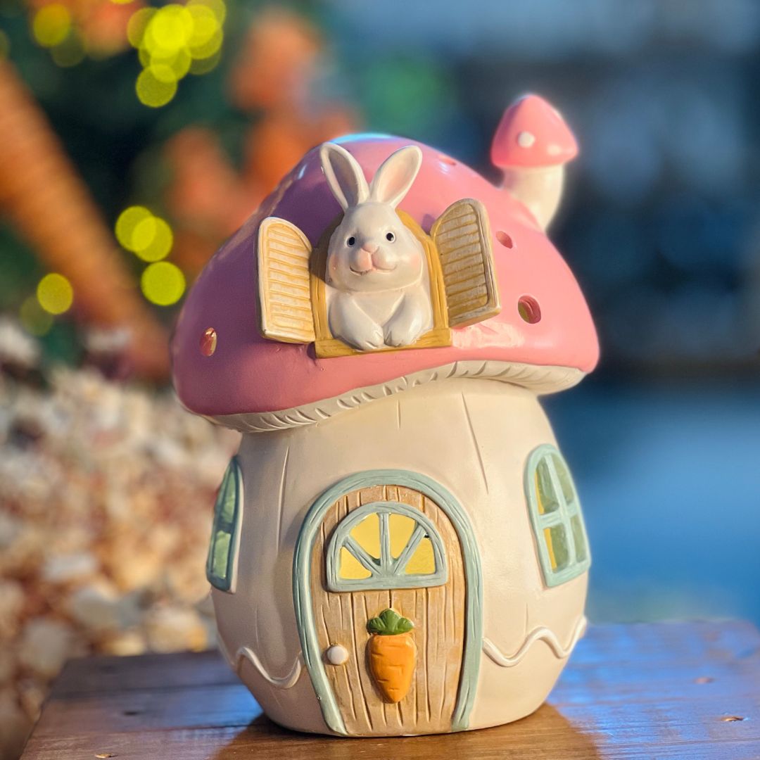 Casa Coelho de Cogumelo Com Led - 29cm
