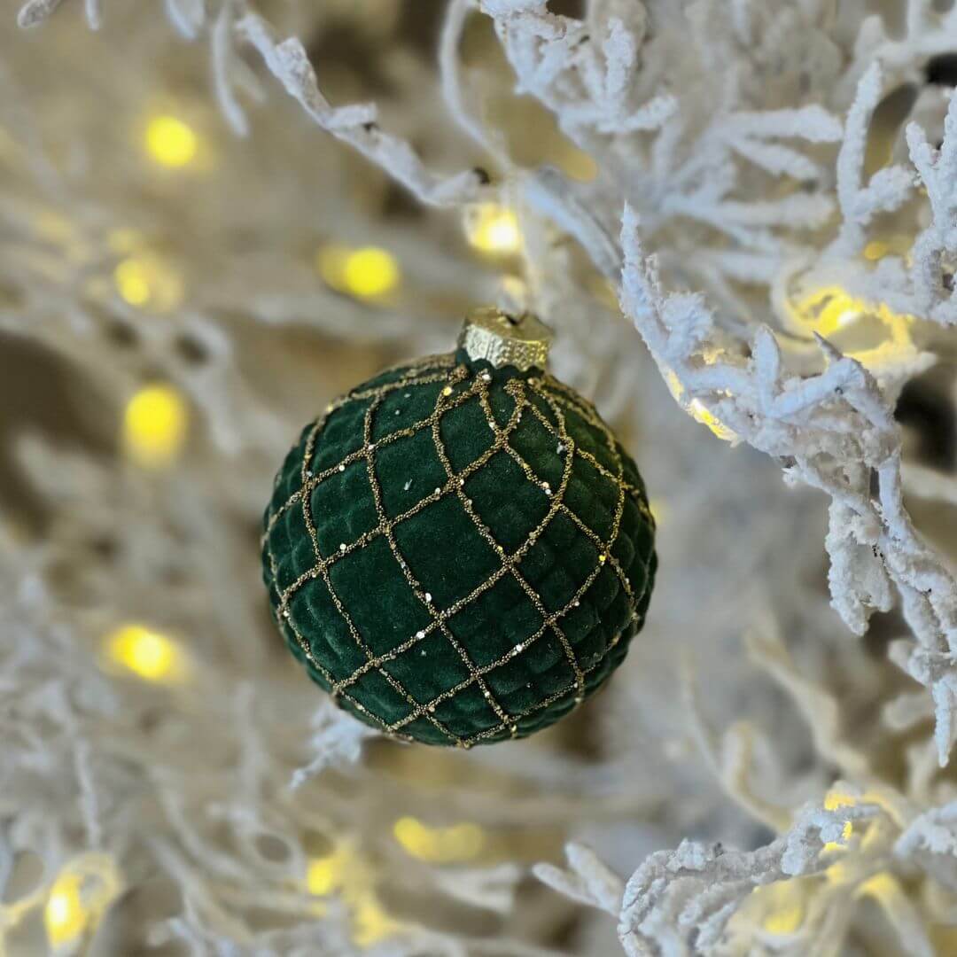 BOLA DECORADA NATAL VERDE C/ DOURADO - 9,5cm