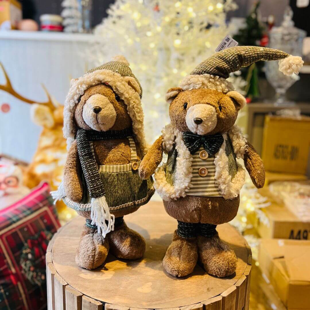 Urso Natal Menino em Pé com Extensor Marrom e Verde – 77cm