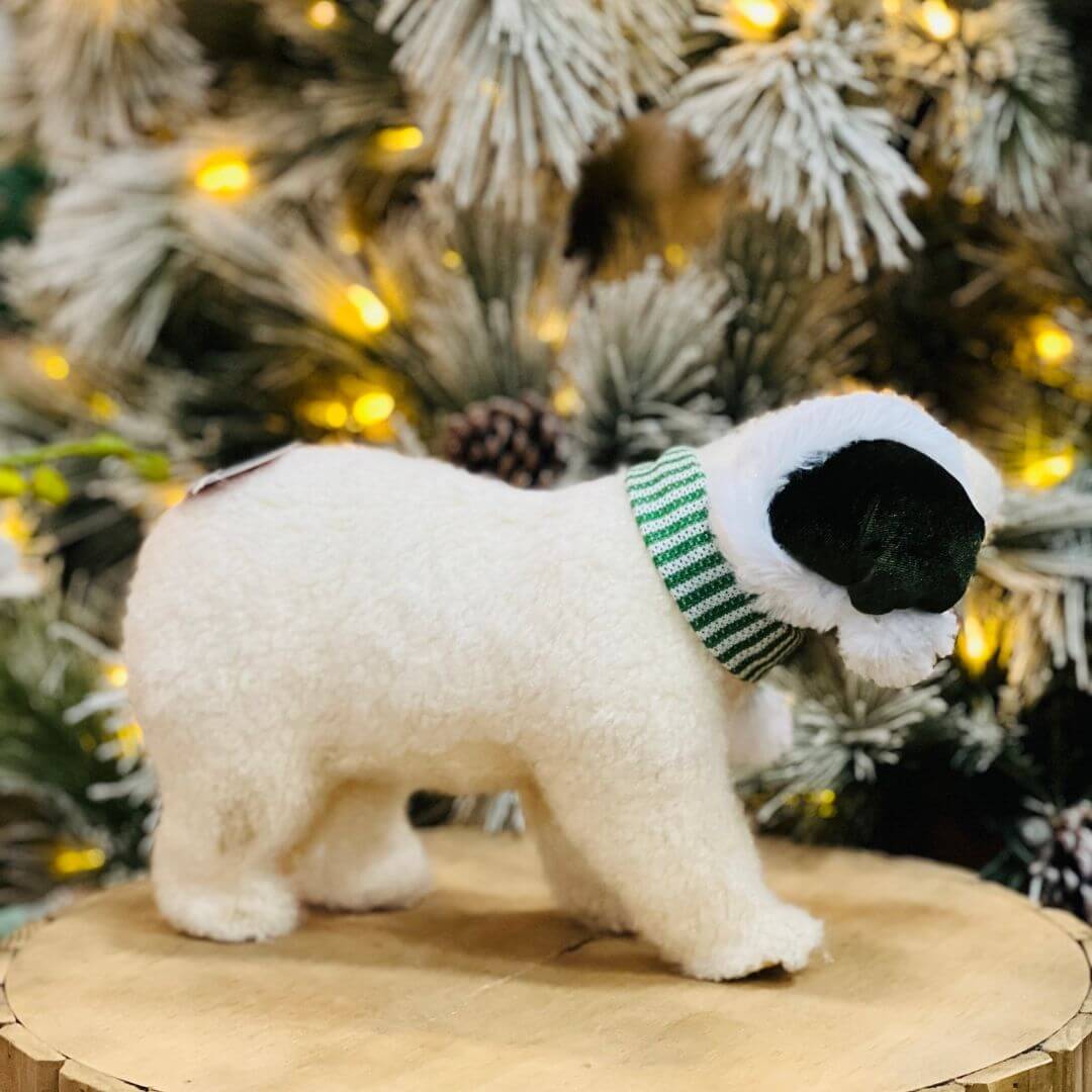 Urso Polar Natalino Bege e Verde 20x30cm