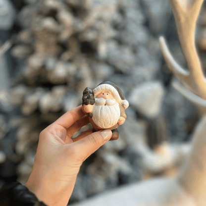 Mini Papai Noel Verde de Cerâmica 8cm