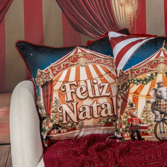 PRÉ-VENDA - Capa Natalina com Cordone Feliz Natal (CIRCO) 43 x 43cm