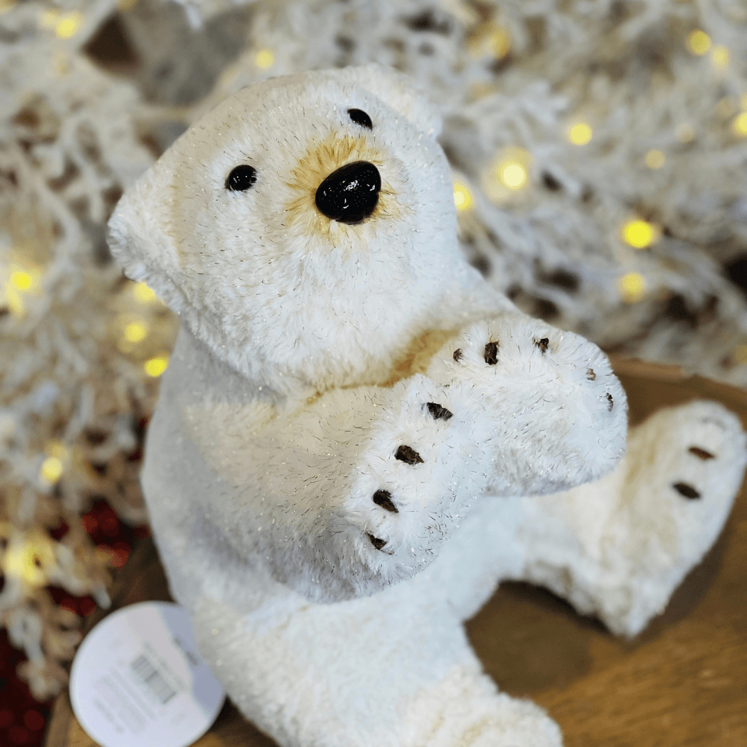 Urso Polar Sentado Branco e Dourado – 35cm