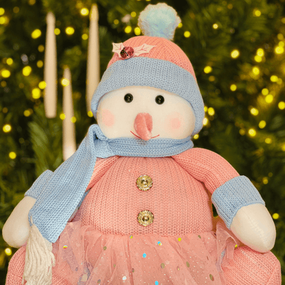 Boneco de Neve Natalino Sentado Rosa e Azul 36cm