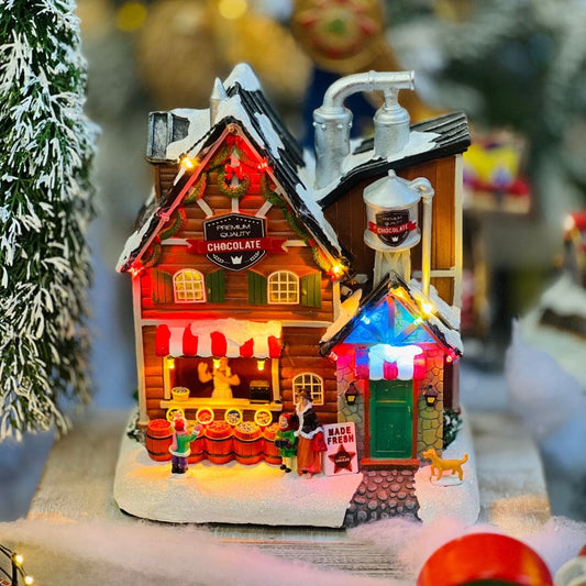 Vila Natalina Fabrica de Chocolate Com Led e Som Bivolt 30cm