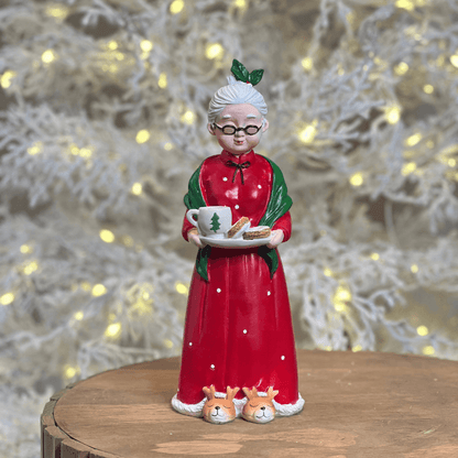 Mamãe Noel Decorativa com Bandeja de Chá em Poá – 31cm