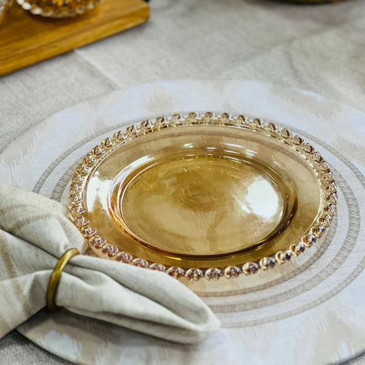 Prato Para Sobremesa de Cristal de Chumbo Coração Âmbar Metalizado - 20cm