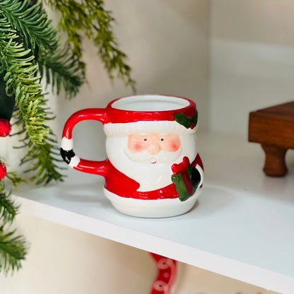 Caneca Papai Noel com Presente de Cerâmica - 12,5x8,5x10cm