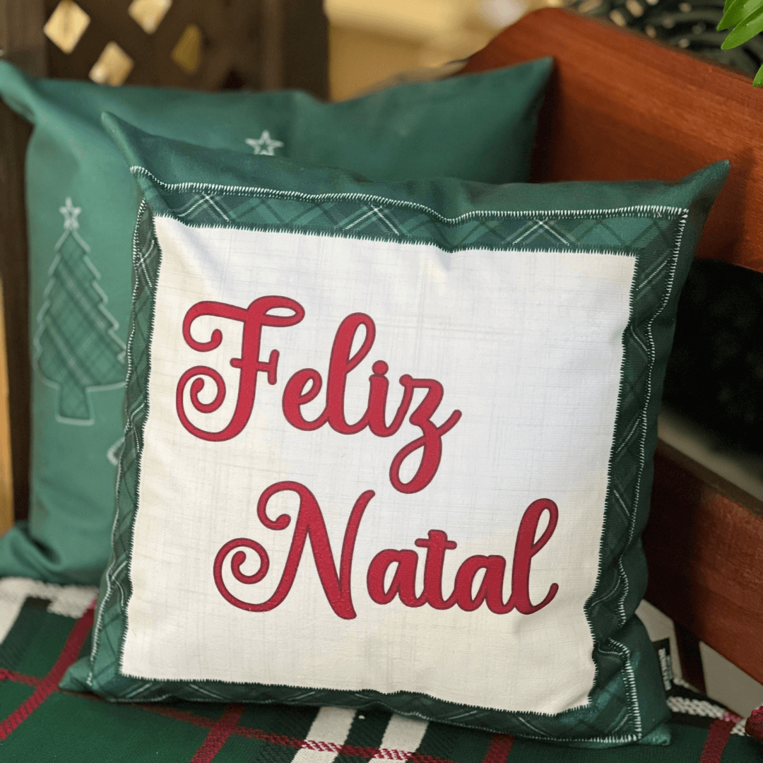 Capa Natalina Estampada Feliz Natal 43x43cm