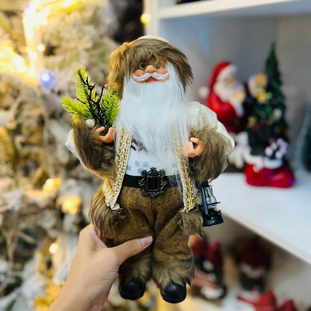 Papai Noel Rústico Com Lanterna e Arranjo - 30cm