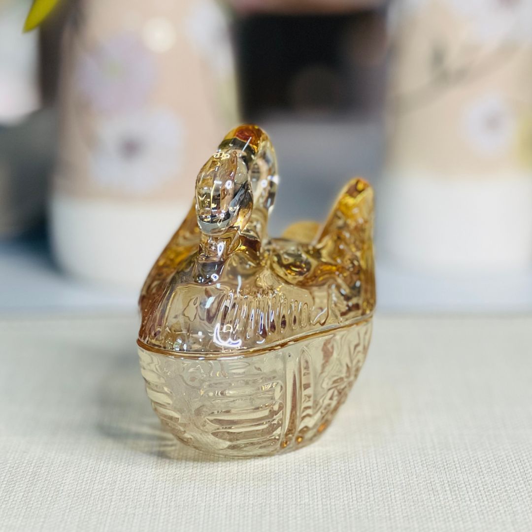 Potiche Decorativo de Vidro Cisne Âmbar - 13,5x8,7x12cm