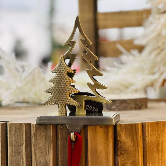 Suporte para Meia de Árvore com Brilho Dourado – 20cm