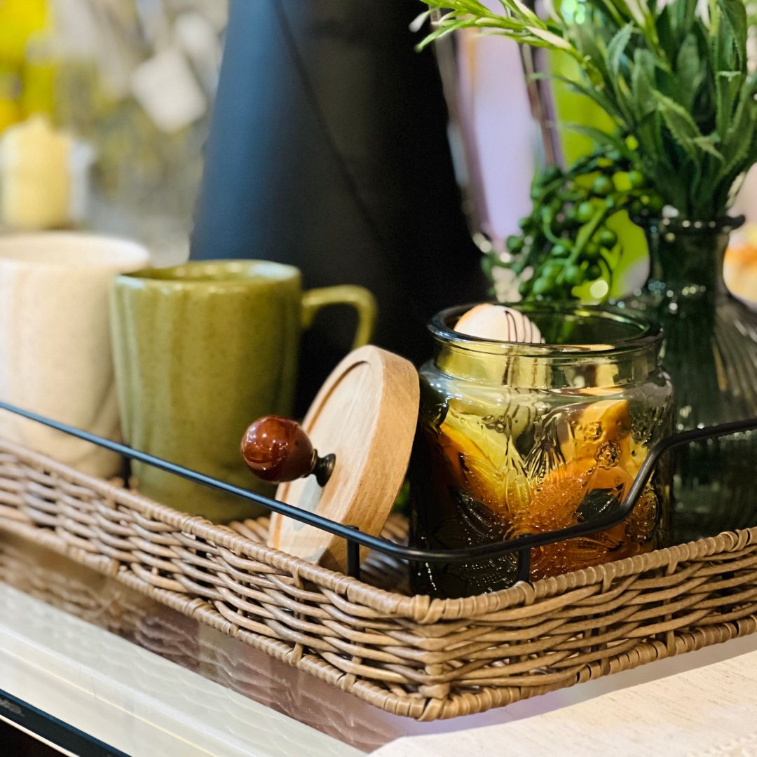Bandeja Rattan Com Alca Metal
