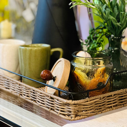 Bandeja Rattan Com Alca Metal