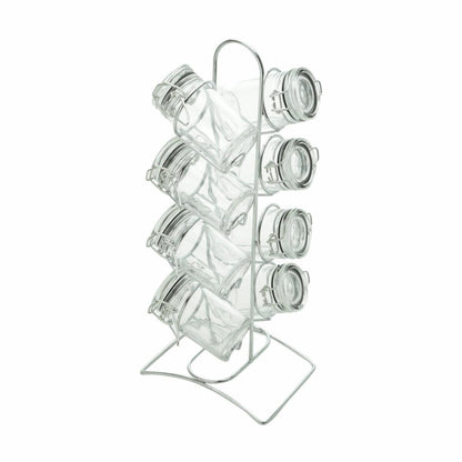 Cj 8 Potes Vidro Borossilicato Com Tampa Hermetica e Suporte de Metal Cromado 65ml