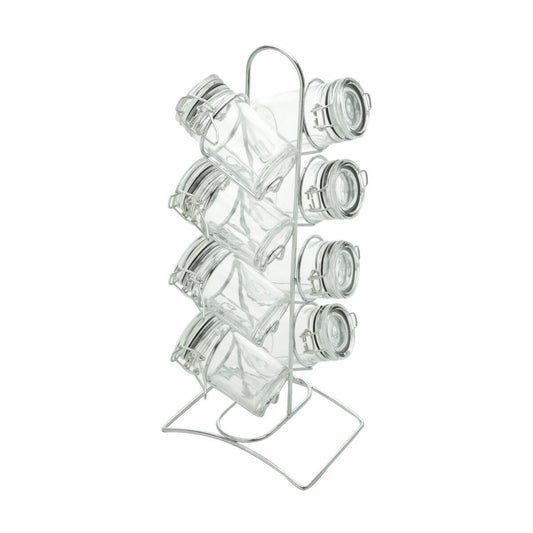 Cj 8 Potes Vidro Borossilicato Com Tampa Hermetica e Suporte de Metal Cromado 65ml