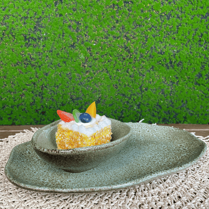 Trav Oval Rasa M Bio Croco Verde de Cerâmica 30x20cm