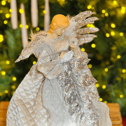 Anjo Natalino Com Arranjo Prata 30cm