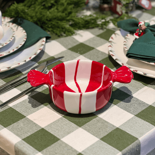 Bowl Natalino de Cerâmica Candy Vermelho e Branco 20cm