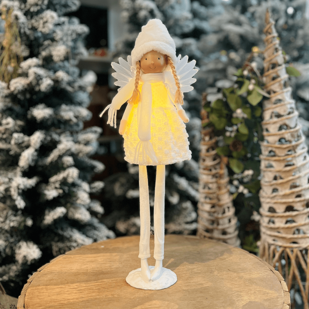 Fada Natalina Em Pé Branca Com Led 53cm