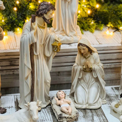 Presépio Branco e Dourado em Resina – 30cm | Kit com 11