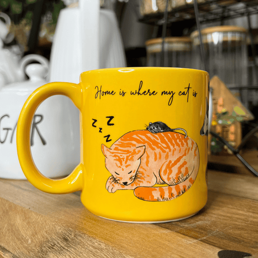 Caneca Cat de Cerâmica Amarela 330ml