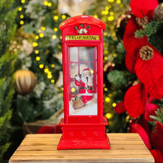 Cabine Telefonica do Noel Com Led, Som e Neve 30cm
