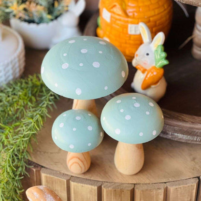 Jogo Com 3 Peças Cogumelos Decorativos Verde