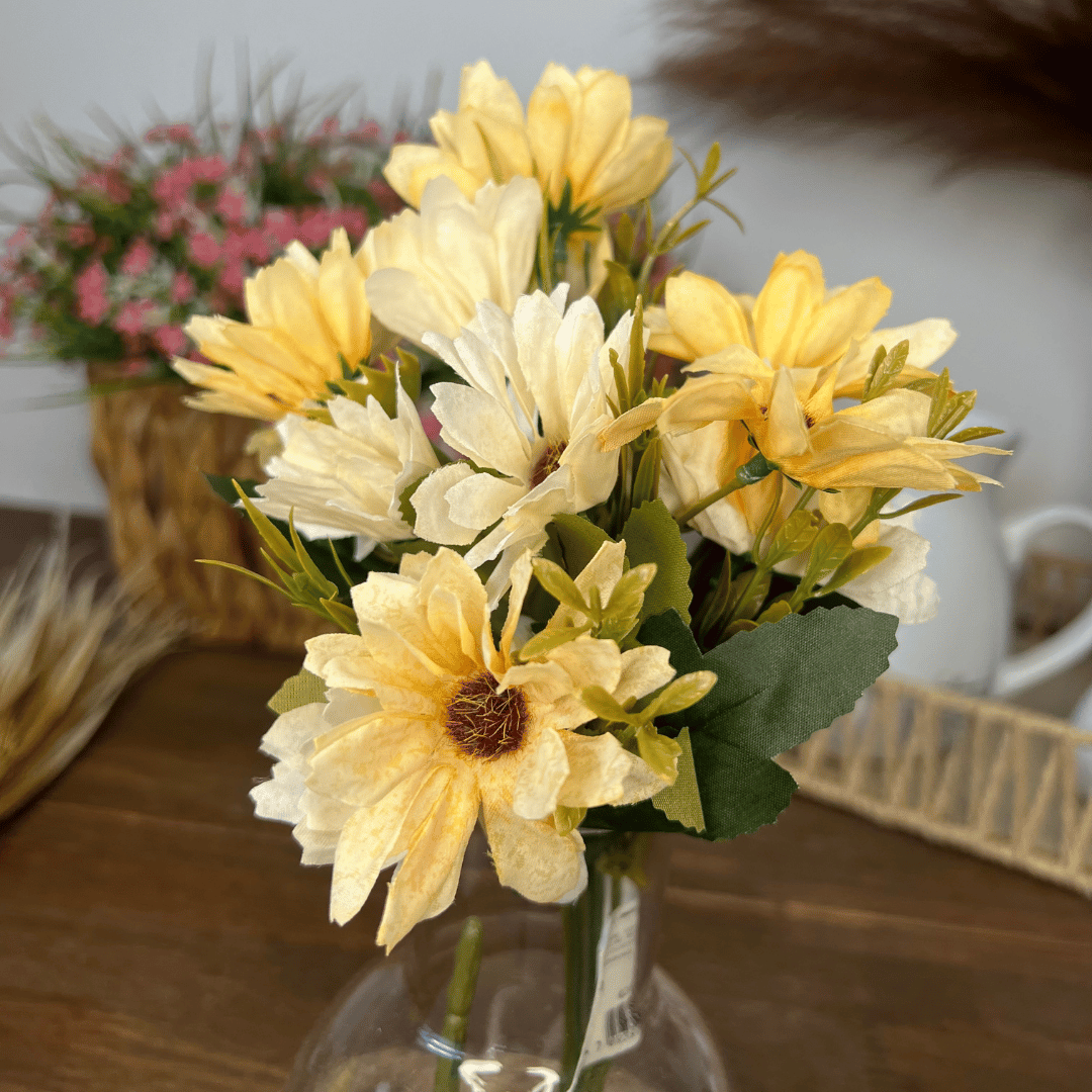 Margarida 10 Flores Amarelo Creme 30cm