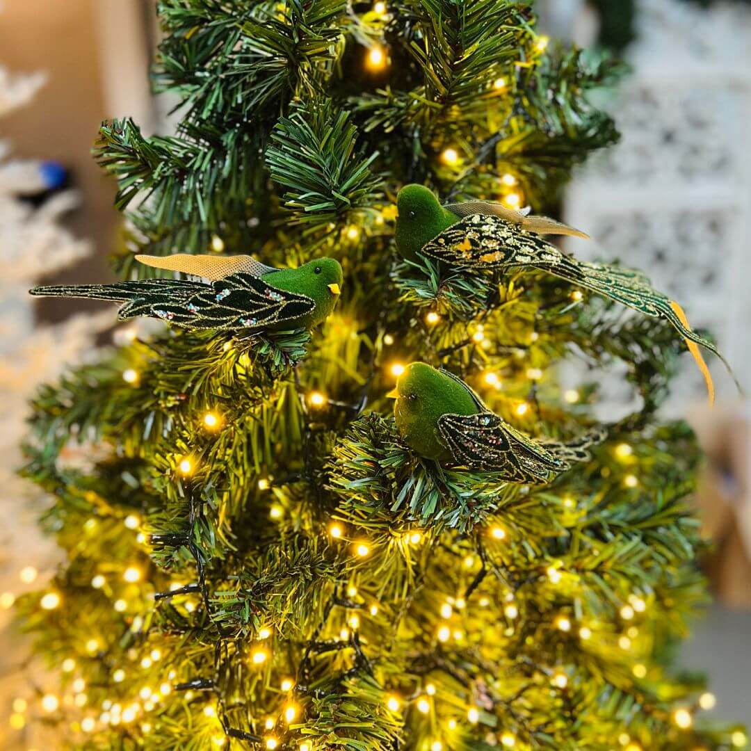 Passarinho Lux Dourado e Verde – 24cm | Kit com 3