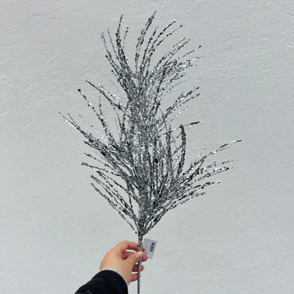 Galho Grass Natal com Glitter Prata – 80cm