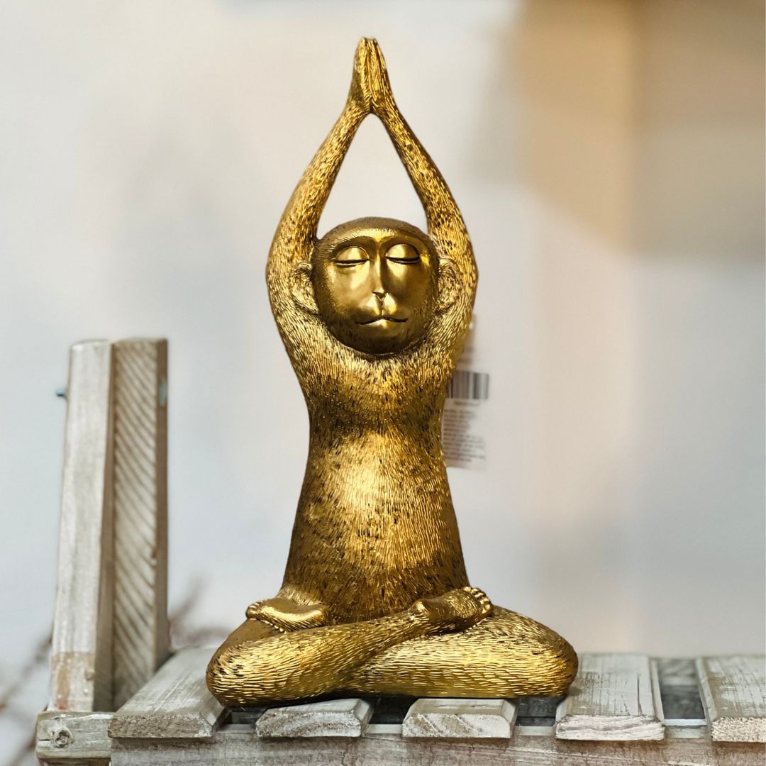 Escultura Macaco Yoga Em Poliresina A - 28,5cm