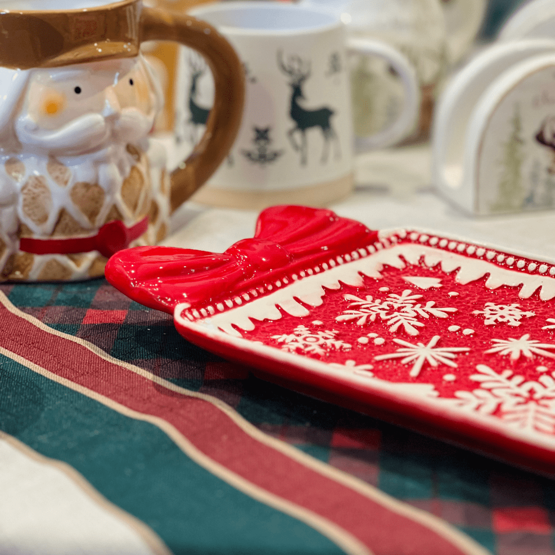 Travessa Em Formato de Presente Flocos de Neve 25x16cm