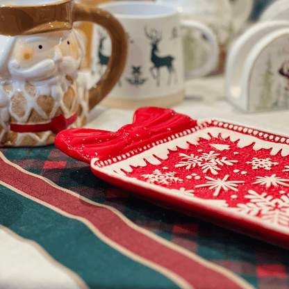 Travessa Em Formato de Presente Flocos de Neve 25x16cm